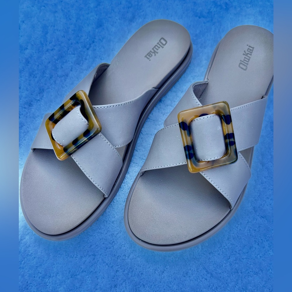 OluKai La'i Slides Taupe with Tortoise Buckle Women's Size 10 - Picture 3 of 7